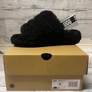 UGG Australia Women Fluff Yeah Slide Black Sandals US Size 8